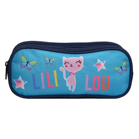 Trousse scolaire rectangulaire lili lou chat Bleu 1 - vertbaudet enfant 