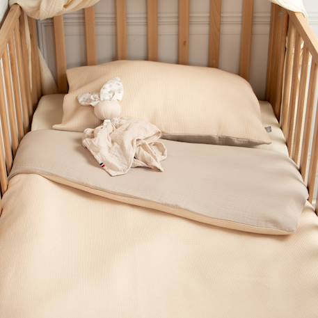 Parure de lit réversible gaze de coton & nid d'abeille Beige+Bleu+Écru+Rose 4 - vertbaudet enfant 