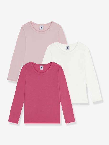 Lot 3 tee-shirts fille en coton manches longues rose 1 - vertbaudet enfant 