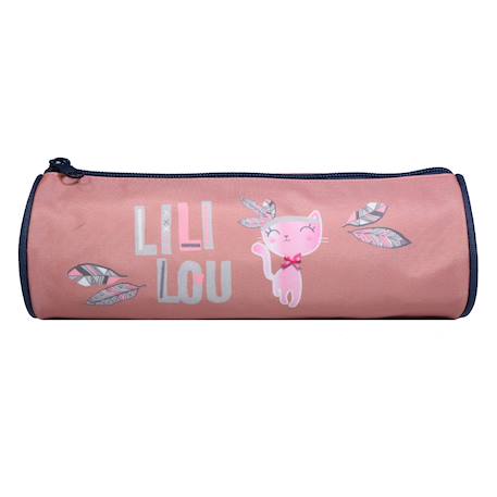 Trousse scolaire ronde lili lou  plumes Rose 4 - vertbaudet enfant 