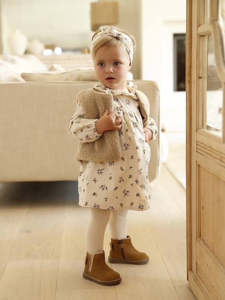 Ensemble robe gilet bandeau bébé fille vanille+vieux rose 1 - vertbaudet enfant 