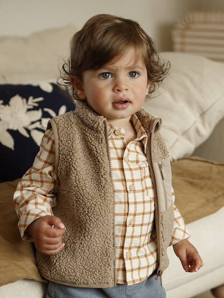 Gilet sans manches bébé en sherpa taupe 3 - vertbaudet enfant 