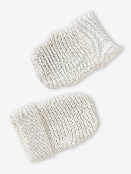 Kit naissance bonnet, moufles et chaussons et son pochon personnalisable beige chiné+écru+rose 14 - vertbaudet enfant 
