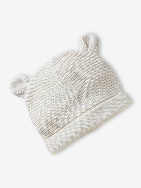 Kit naissance bonnet, moufles et chaussons et son pochon personnalisable beige chiné+écru+rose 12 - vertbaudet enfant 