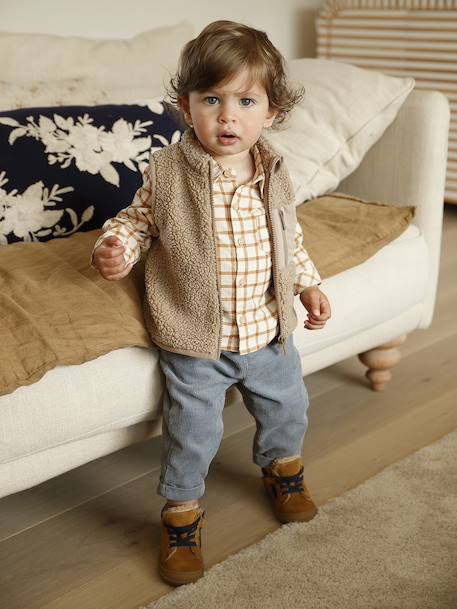 Chemise bébé vichy en velours caramel 6 - vertbaudet enfant 