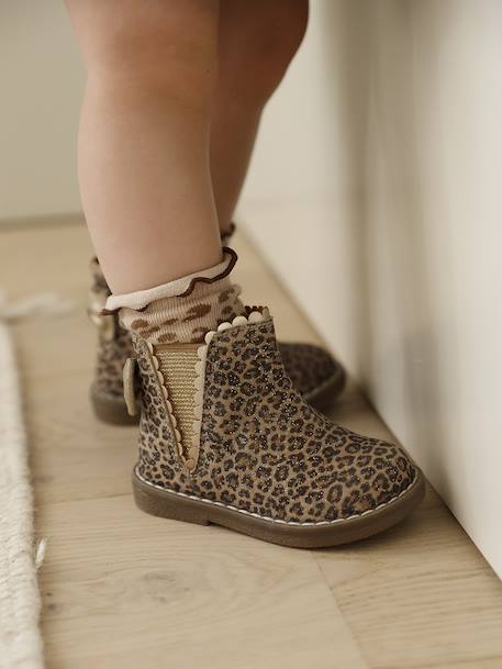 Boots bébé fille cuir zippées beige imprimé+bordeaux+CAMEL+marine+noir 1 - vertbaudet enfant 