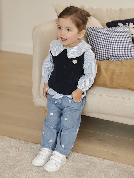 Jean large bébé fille petits coeurs brodés double stone+stone 4 - vertbaudet enfant 