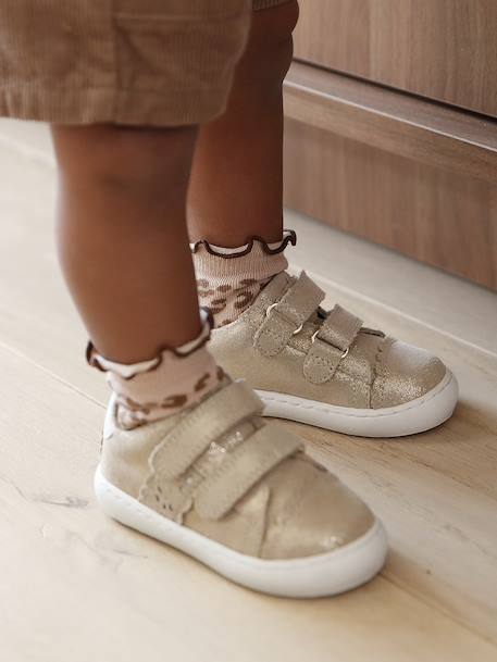 Baskets bébé fille cuir à scratchs blanc+or 9 - vertbaudet enfant 