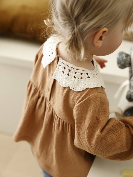 T-shirt bébé en jersey froissé avec col en crochet caramel 6 - vertbaudet enfant 