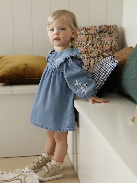 Robe bébé en denim brodé stone 1 - vertbaudet enfant 