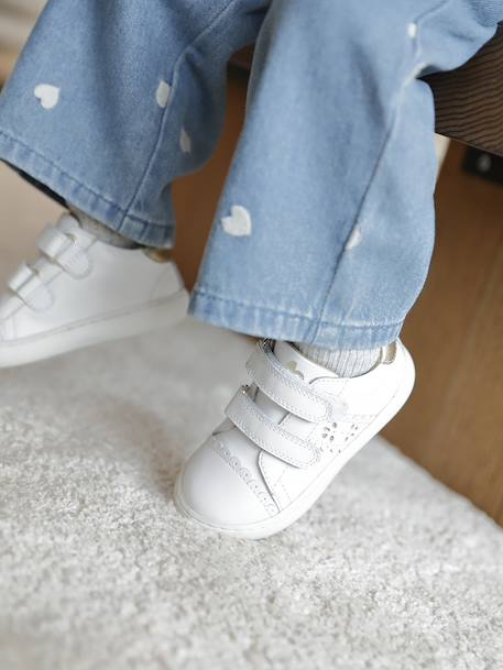Baskets bébé fille cuir à scratchs blanc+or 1 - vertbaudet enfant 