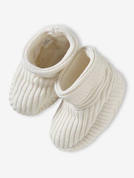 Kit naissance bonnet, moufles et chaussons et son pochon personnalisable beige chiné+écru+rose 13 - vertbaudet enfant 