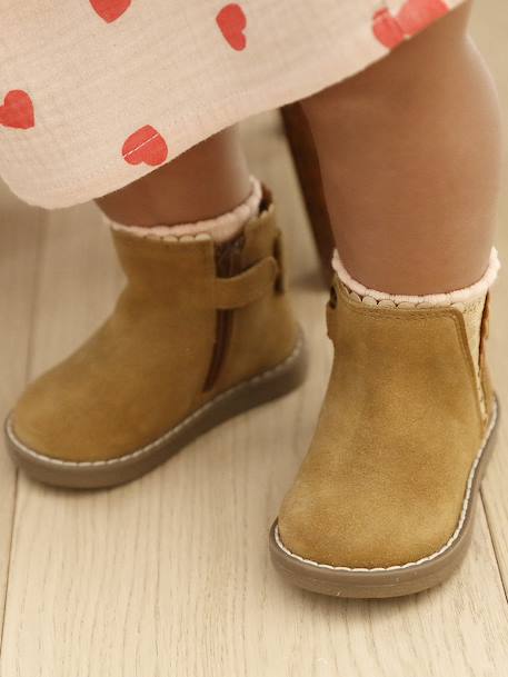 Boots bébé fille cuir zippées beige imprimé+bordeaux+CAMEL+marine+noir 26 - vertbaudet enfant 