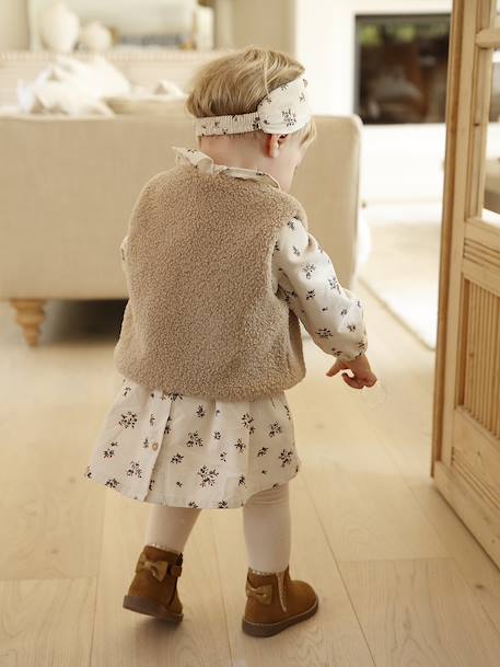 Ensemble robe gilet bandeau bébé fille vanille+vieux rose 12 - vertbaudet enfant 