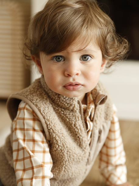 Chemise bébé vichy en velours caramel 1 - vertbaudet enfant 