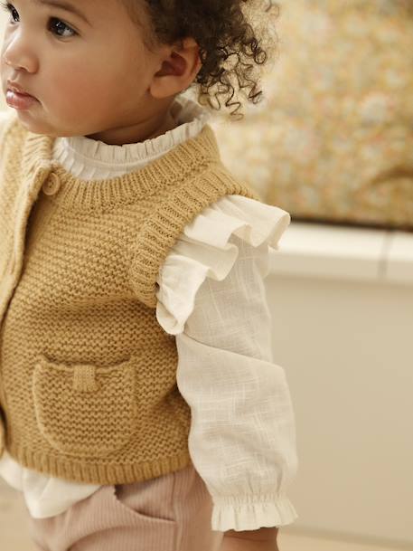 Gilet bébé sans manches boutonné ocre 1 - vertbaudet enfant 