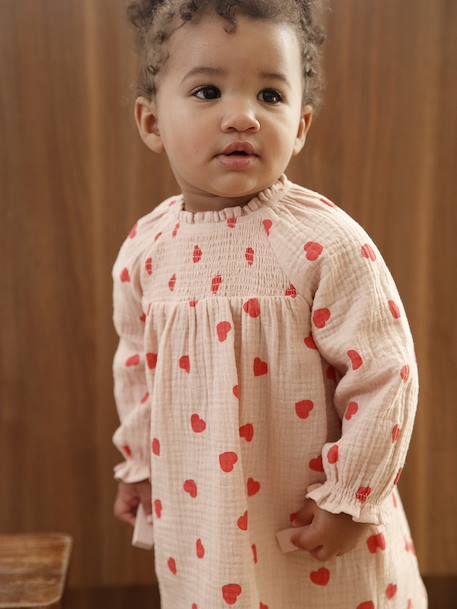 Robe bébé imprimée de petits coeurs rose poudré 6 - vertbaudet enfant 