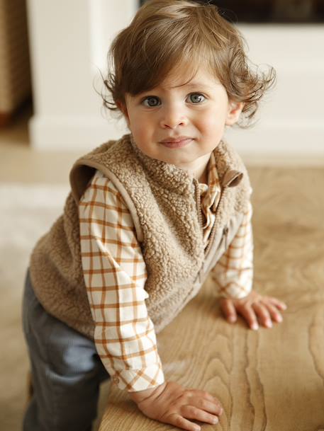 Gilet sans manches bébé en sherpa taupe 1 - vertbaudet enfant 
