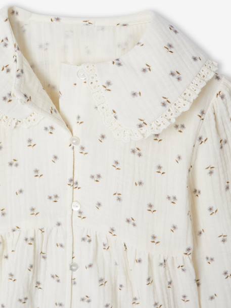 Chemise fille gaze de coton col brodé écru+vert émeraude 5 - vertbaudet enfant 