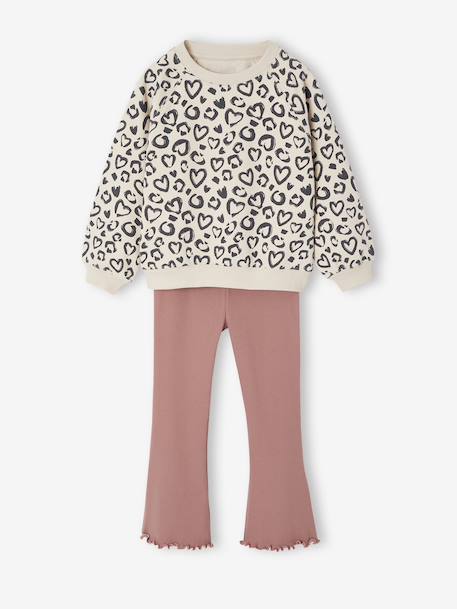 Ensemble sweat imprimé et legging flare fille bois de rose+marine 5 - vertbaudet enfant 