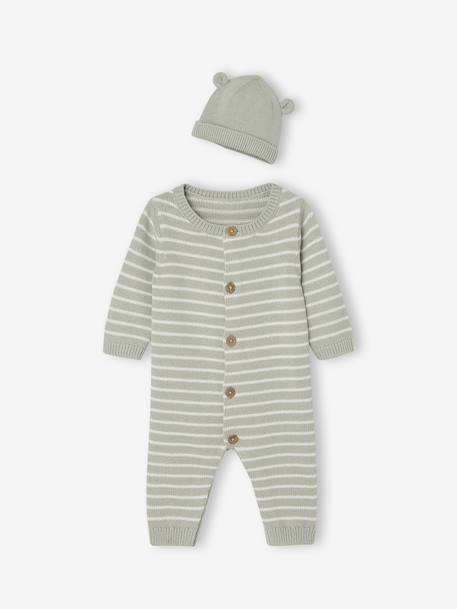 Ensemble naissance combinaison + bonnet vert d'eau 1 - vertbaudet enfant 