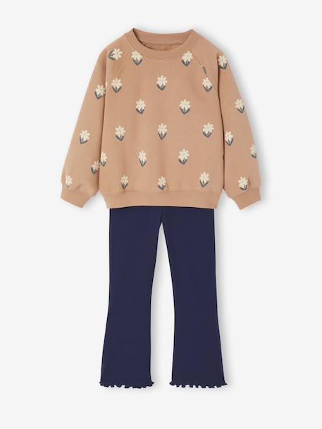 Ensemble sweat imprimé et legging flare fille bois de rose+marine 13 - vertbaudet enfant 