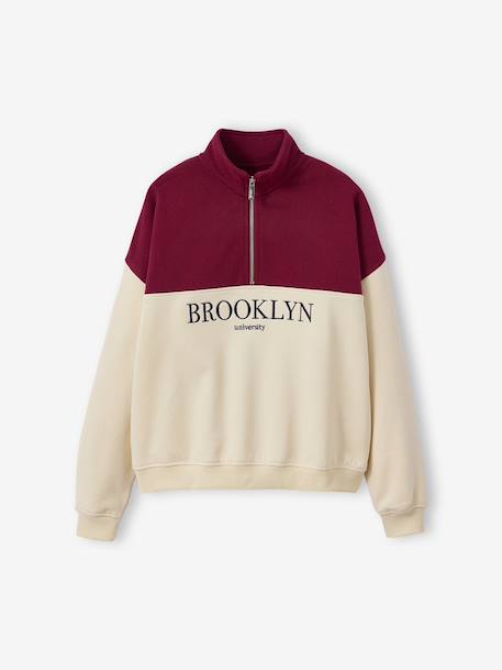 Sweat col camionneur color block fille lettres brodées écru 1 - vertbaudet enfant 
