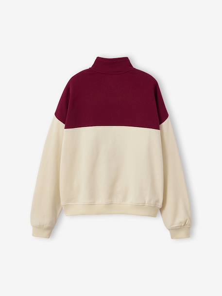 Sweat col camionneur color block fille lettres brodées écru 2 - vertbaudet enfant 