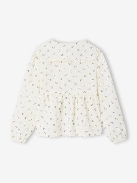 Chemise fille gaze de coton col brodé écru+vert émeraude 4 - vertbaudet enfant 