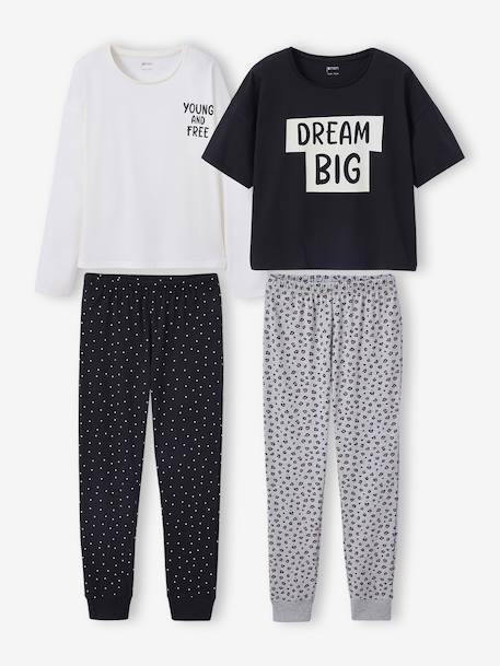 Lot 2 pyjamas fille léopard et pois gris chiné 1 - vertbaudet enfant 