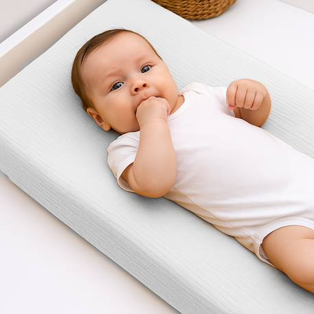 Housse de matelas à langer en coton bio Blanc+Fraise+Honey+Rose+Vert+Vichy 2 - vertbaudet enfant 