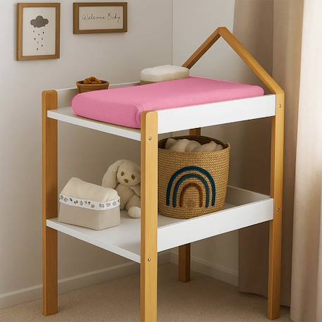 Housse de matelas à langer en coton bio Blanc+Fraise+Honey+Rose+Vert+Vichy 23 - vertbaudet enfant 
