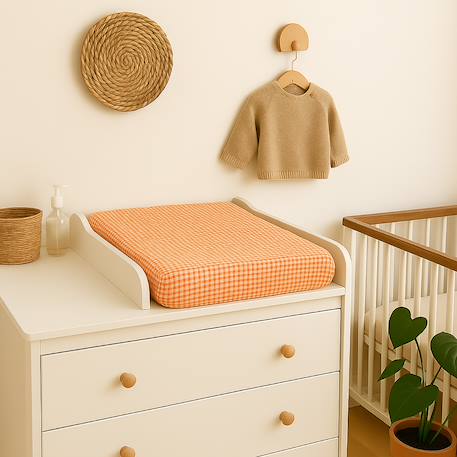 Housse de matelas à langer en coton bio Blanc+Fraise+Honey+Rose+Vert+Vichy 34 - vertbaudet enfant 