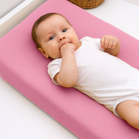 Housse de matelas à langer en coton bio Blanc+Fraise+Honey+Rose+Vert+Vichy 20 - vertbaudet enfant 