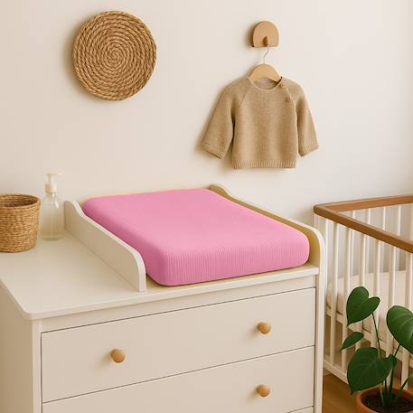 Housse de matelas à langer en coton bio Blanc+Fraise+Honey+Rose+Vert+Vichy 24 - vertbaudet enfant 