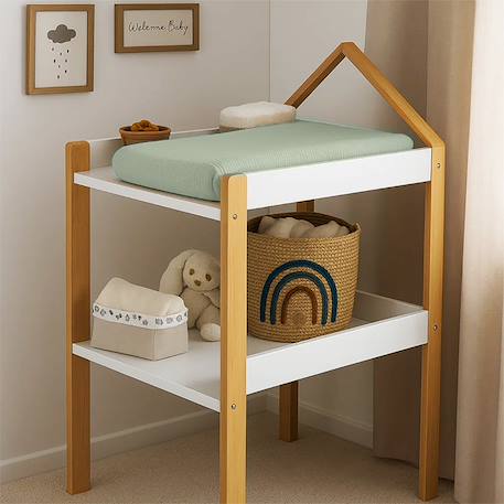 Housse de matelas à langer en coton bio Blanc+Fraise+Honey+Rose+Vert+Vichy 27 - vertbaudet enfant 
