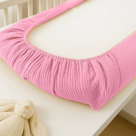 Housse de matelas à langer en coton bio Blanc+Fraise+Honey+Rose+Vert+Vichy 21 - vertbaudet enfant 