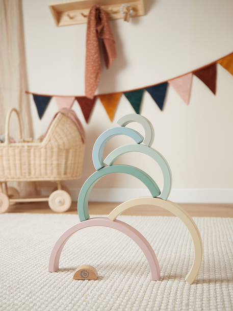 Arc-en-ciel en bois à empiler Berry+Bleu+Faon ella+Lapin fine+Rose 28 - vertbaudet enfant 