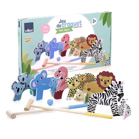 Croquet en bois animaux petit safari Bleu 1 - vertbaudet enfant 