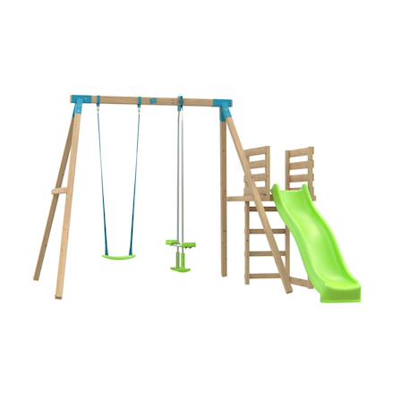 Portique balançoire et vis-à-vis aubépine bois h243cm Marron - bleu - vert 2 - vertbaudet enfant 