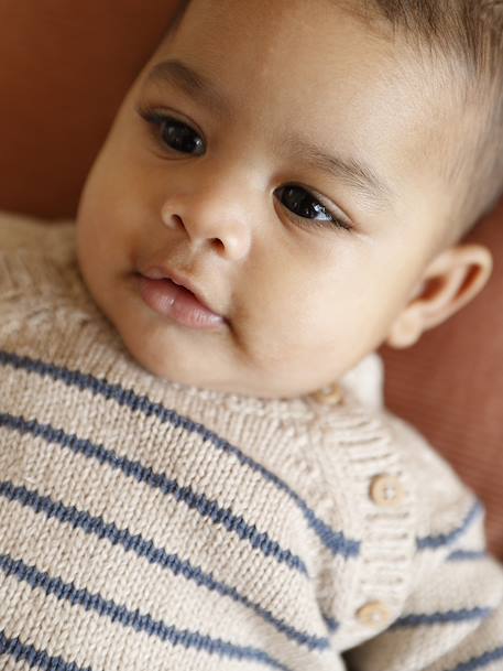 Ensemble 3 pièces naissance en tricot pull + pantalon + chaussettes beige chiné 11 - vertbaudet enfant 