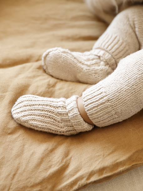 Ensemble 3 pièces naissance en tricot pull + pantalon + chaussettes beige chiné 12 - vertbaudet enfant 