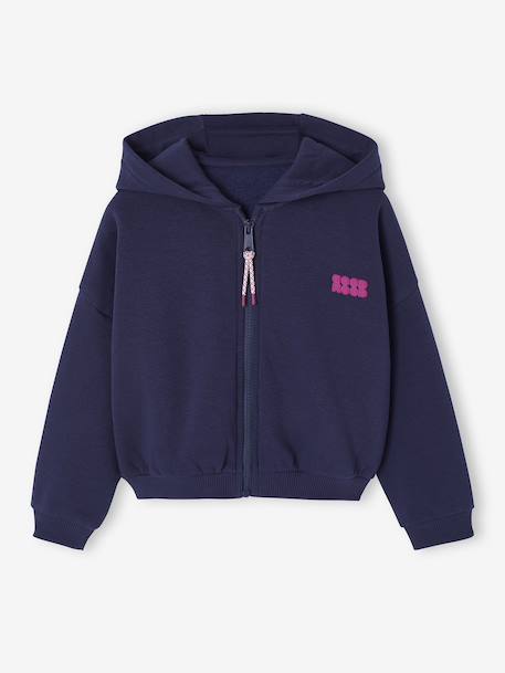 Sweat court zippé fille marine+rose 1 - vertbaudet enfant 