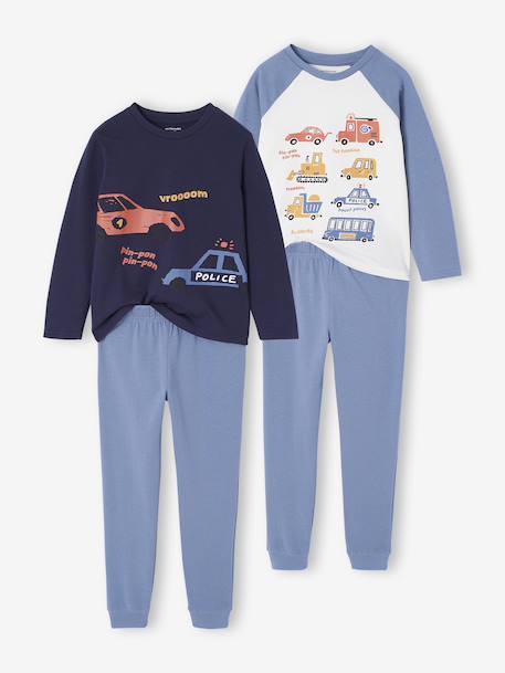 Lot de 2 pyjamas garçon imprimés véhicules bleu nuit 1 - vertbaudet enfant 