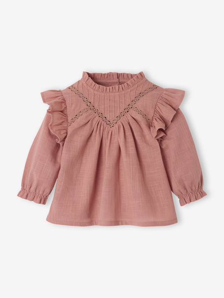 Blouse volantée bébé en tissu flammé beige clair+bleu ciel+vieux rose 10 - vertbaudet enfant 