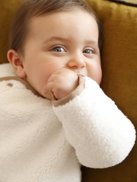 Pull naissance en sherpa boutonné devant écru 5 - vertbaudet enfant 