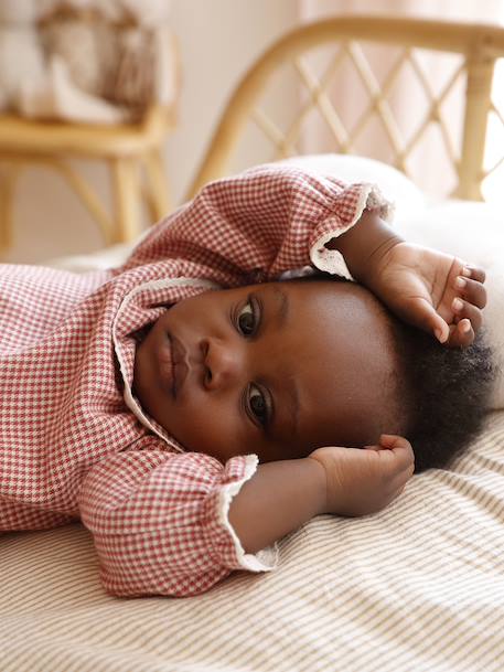 Blouse naissance en flanelle vichy avec col volanté écru 1 - vertbaudet enfant 
