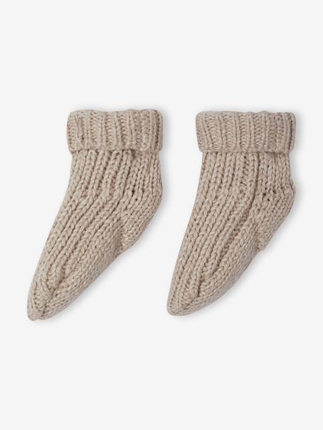Ensemble 3 pièces naissance en tricot pull + pantalon + chaussettes beige chiné 6 - vertbaudet enfant 