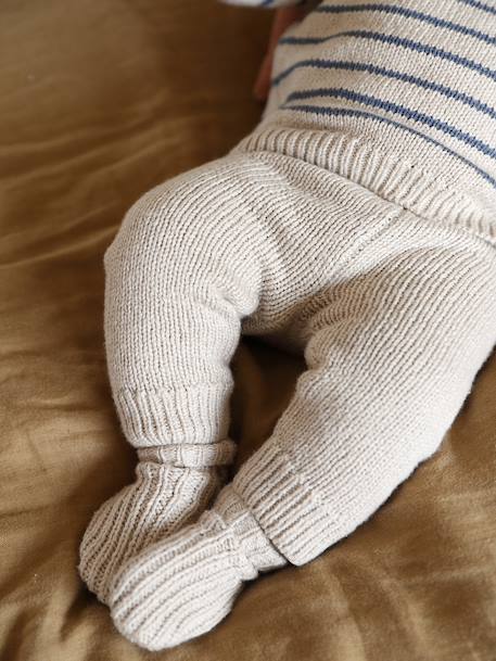 Ensemble 3 pièces naissance en tricot pull + pantalon + chaussettes beige chiné 10 - vertbaudet enfant 