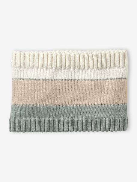 Ensemble bonnet snood moufles/mitaines colorblock fille rayé rose+vert d'eau 12 - vertbaudet enfant 